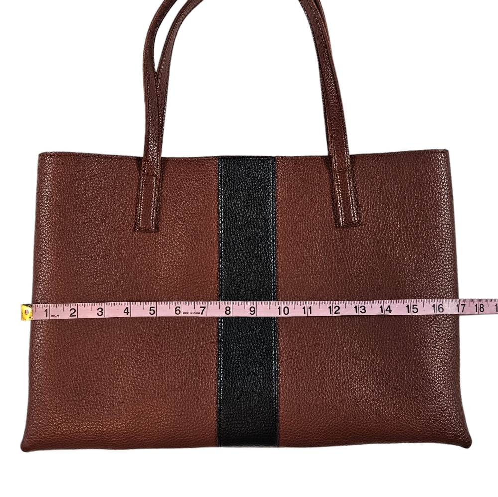 Vince Camuto Luck Brown Black Vegan Faux Leather Tote Bag Pebbled Laptop Career - Picture 13 of 13